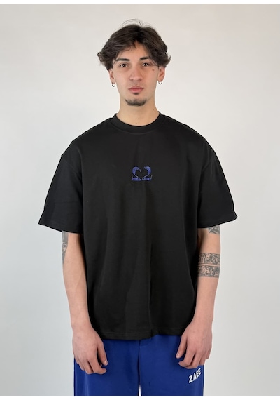 Zaee 2m Motive Taşlı Oversize T-shirt Mavi