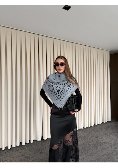 Laluvia Gri - Antrasit Desenli Triko Şal - 251003 Antrasit - Gri