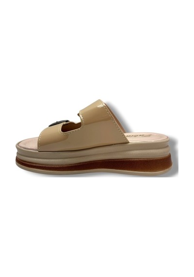 Zabina 9622-26 Rugan Çift Tokalı Ultra Soft Anatomik Kadın Terlik Bej