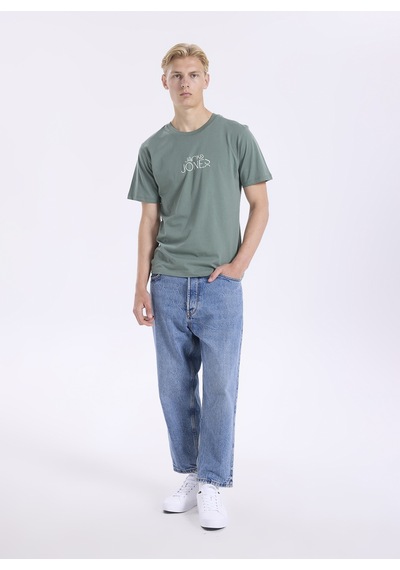 Jack & Jones Yeşil Erkek %100 Pamuk Regular Fit T-shirt 12306242 Jorcurve Tee Ss Crew Bss26