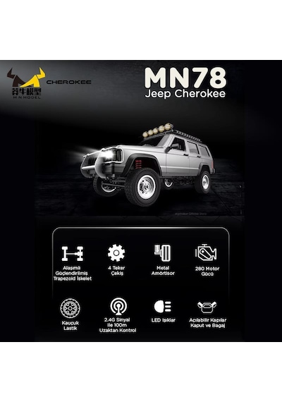 Mn Model Mn78 1/12 Jeep Cherokee 4x4 Rc Model Crawler Offroad Truck Uzaktan Kumandalı Araba Rtr Gümüş+dahili Işık Seti