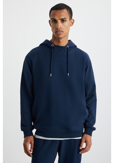 Grimelange Alessıo Erkek %100 Pamuk Kapüşonlu Kordon Detaylı Oversize Fit Lacivert Sweatshirt Lacivert