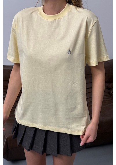 Giysa Kadın Gümüş Aksesuar Detaylı Pamuklu T-shirt Sarı - 26y 26510