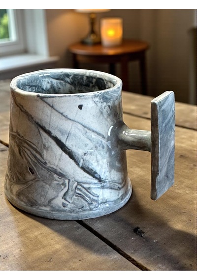 2'li Nerikomi El Yapımı Stoneware Fincan Gri - Krem
