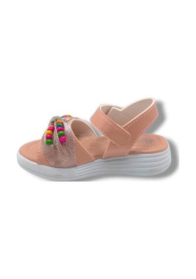Butiqe 1810-26 Simli Renkli Boncuk Taşli Anatomik Kız Çocuk Sandalet 26-30 Somon