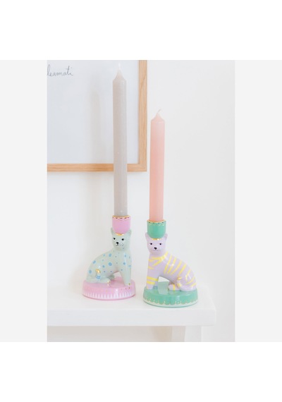 Kedi Formlu Yeşil Resin Alüminyum Mumluk 12x24 Cm