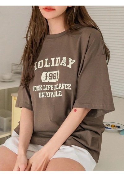 Flood Of Style Kadın Kahverengi Holiday 1961 Baskılı Oversize T-shirt