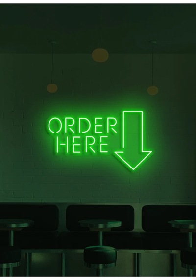 Order Here Yazılı Ve Şekilli Neon Tabela Yeşil