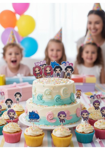 Lisanslı 10'lu Paket K-pop Huntrix Demon Hunters İblis Avcıları Kürdan Seti - Parti Ve Cupcake Süsü