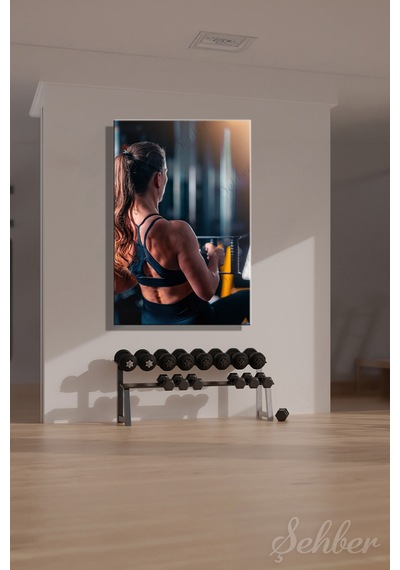 Spor Salonunda Sırt Egzersizi Lat Pulldown Yapan Atletik Bir Kadın Dikey Kanvas Tablo 3908 Çok Renkli