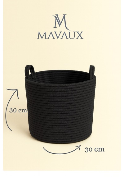 Mavaux Çok Amaçlı, 30cm-30cm Orta Boy, Yanları Saplı, Jüt, Hasır, Dokuma Sepet, Düzenleyici Organizer Siyah