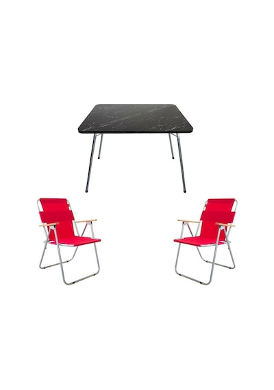 Bofigo 60X80 Granit Katlanır Masa + 2Li Katlanır Sandalye Kırmızı