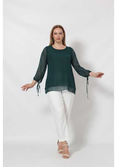 Moda Berray 3243 Kolu Taş Baskılı Şık Bluz Petrol 001
