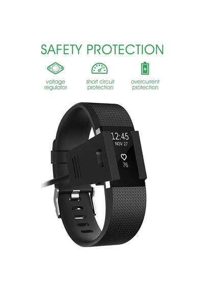 Caseonn Fitbit Charge 2 Manyetik Usb Hızlı Şarj Kablosu Siyah