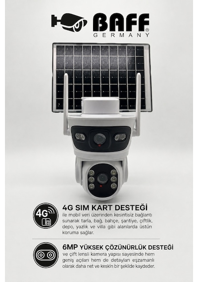 SIM-5700 6MP 4G SIM Kartlı Solar Güvenlik Kamerası Çift Lens PTZ Renkli Gece Görüşlü Dış Mekan (ICSEE)