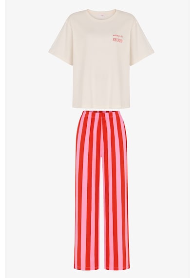 Penti Lazy Stripes Pantolon Pijama Takımı Mercan Rengı