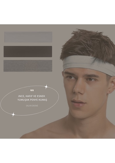 3lü Erkek Spor Saç Bandı Kafabandı Kombin Futbol İddialı Headband Siyah - Gri - Beyaz