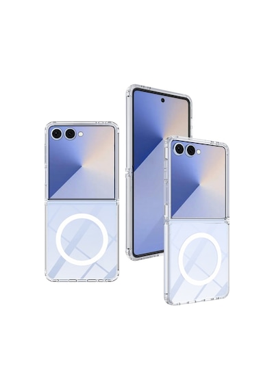 Samsung Galaxy Z Flip 7 Uyumlu Kılıf Clear Şeffaf Magsafe Manyetik Wireless Şarj Destekli Silikon Şeffaf