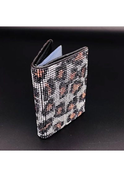Sarı İ Taşlı Leopar Desen Kartlık Cüzdan