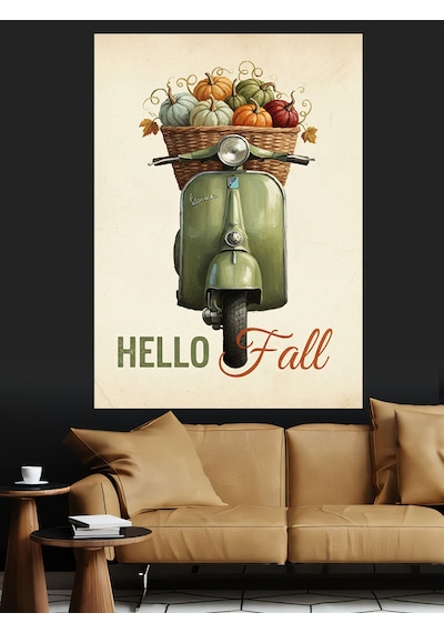 Ahşap Tablo Sonbahar Çiçeği Balkabağı Sepeti Vespa İnsan Figürlü Tablolar