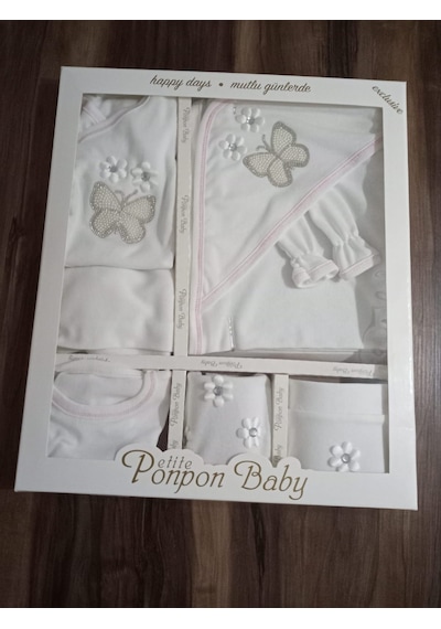 Petite Ponponbaby 10 Lu Hastane Çıkışı Seti Kelebek Desenli Beyaz