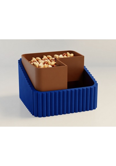 3d Baskı Fıstık Kasesi - Çift Hazneli Kabuk Ayırıcı Sunum Kasesi - Mavi Kahverengi Diğer