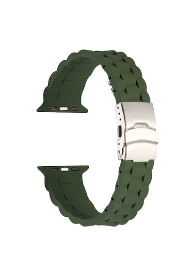 Ekılıf - Apple Uyumlu  Watch 44mm - Kordon Silikon Kordon Krd-72 - Koyu Yeşil
