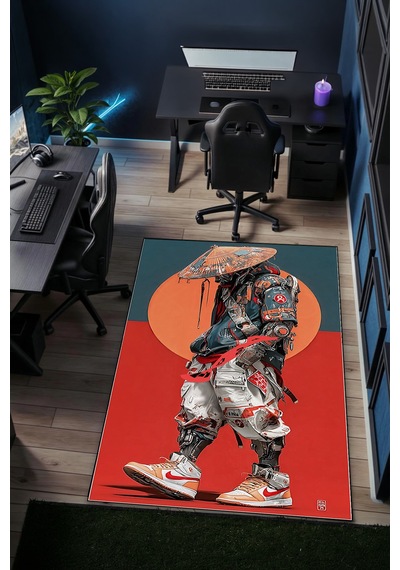 Cyberpunk Samurai Sokak Stil Yıkanabilir Kaymaz Taban Halı Gnc20