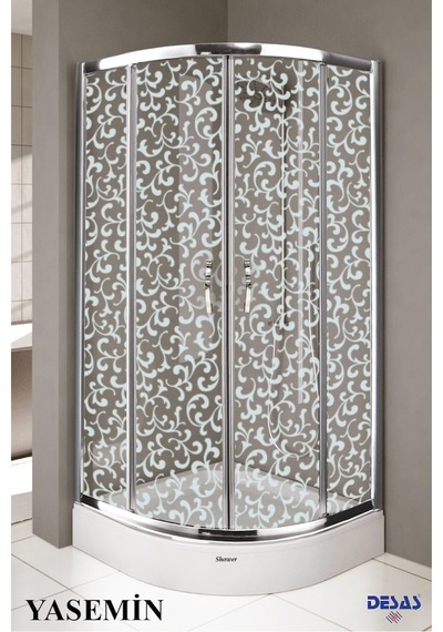 Desaş Shower Yasemin Teknesiz Oval Yaprak Desenli Cam Duşakabin 90 x 90 5 MM Gümüş