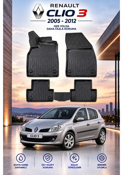 Renault Clio 3 2011 Model Aracınıza Özel Üretim Havuzlu Paspas Takımı A+ -mod-