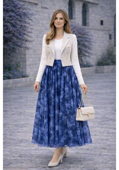 Hira Life Fashion Asimetrik Kesim Etnik Desen Ve Beli Lastikli İçi Astarlı Tül Etek Mavi Mavi Hira Life Fashion Asimetrik Kesim Etnik Desen Ve Beli Lastikli İçi Astarlı Tül Etek Mavi Mavi
