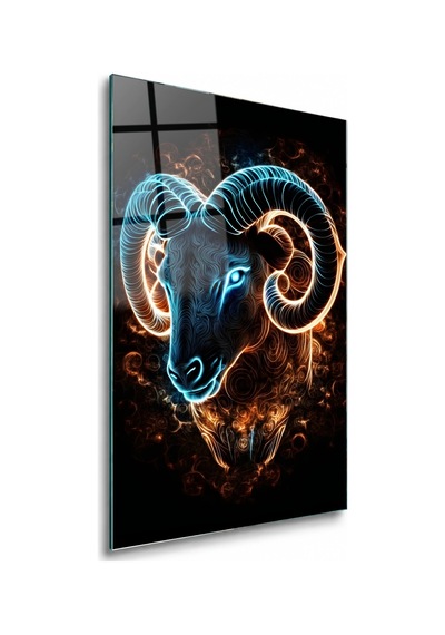 Neon Hatlı Koç Başı Çerçevesiz Cam Tablo