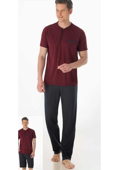 Eros Bordo Patlı Pijama Takım 3'lü Ese920