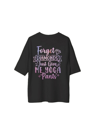 Paybuy Yoga Severler İçin Şık Cümle Baskılı Kadın Oversize Tişört Siyah