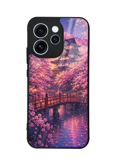 Oppo Reno 15 Pro Sakura Castle Twilight Tasarımlı Glossy Telefon Kılıfı Pembe