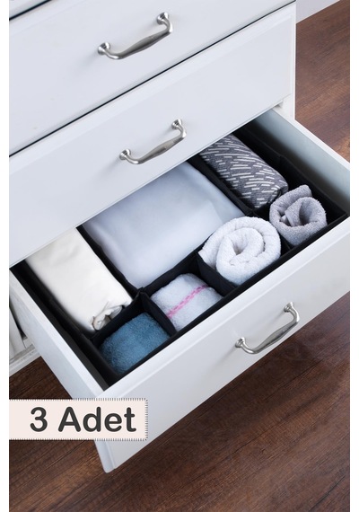 3 Adet 7 Bölmeli Çekmece İçi Düzenleyici Organizer Siyah