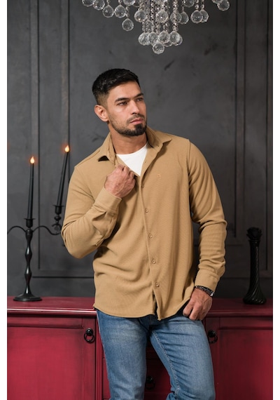 Likralı Fitilli Pamuklu Kışlık Kumaş Regular Fit Gömlek Devetüyü