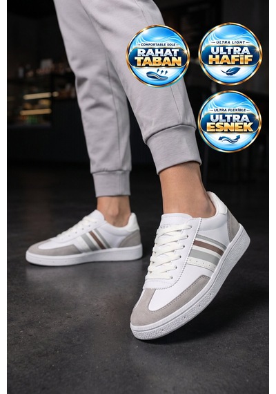 Grijak Beyaz-buz Bağcıklı Hafif Esnek Rahat Tabanlı Unisex Yürüyüş Ve Spor Ayakkabı Sneaker 015 G