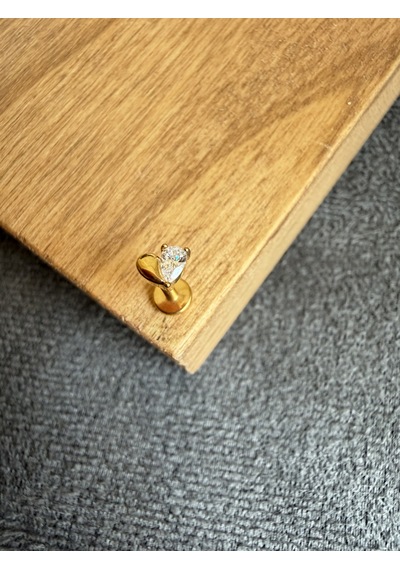 316 L Cerrahi Çelik Kalp Damla Zirkon 6x1.2mm Altın Labret Piercing