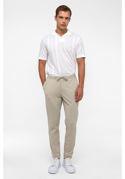 Süvari Bej Slim Armürlü Jogger Pantolon