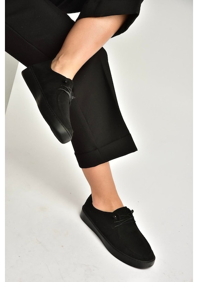 Fox Shoes Y602170902 Siyah Süet Bağcıklı Casual Ayakkabı Siyah