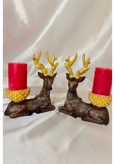 Mumluk Şamdan Yılbaşı Noel Yeni Yıl Geyik El İşi Hand Made 2 Li