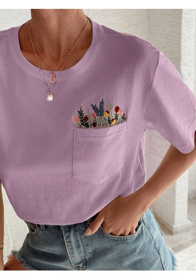 Flood Of Style Kadın Lila Çiçekli Cep Baskılı Oversize Pembe