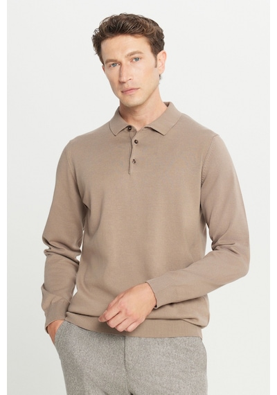 Altınyıldız Classıcs Erkek Vızon Pamuklu Standart Fit Normal Kesim Polo Yaka Triko Kazak Vizon
