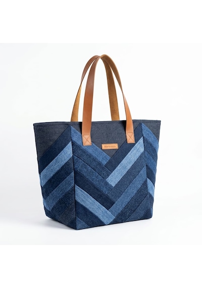 Kadın El Yapımı Patchwork Çok Parçalı Denim Omuz Çantası - Özel Tasarım Kot Tote Bag Çok renkli