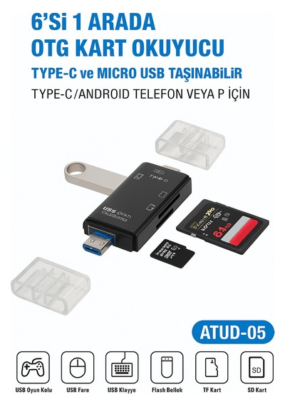 Çok Fonksiyonlu 6 In 1 Otg Kart Okuyucu Telefon -tablet Pc Uyumlu