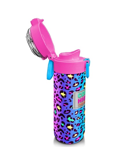 Coral High Kids Renkli Leopar Desenli Pipetli Ve Direk İçimli Paslanmaz Çelik Termos 500 Ml 31985 Pembe - Sarı