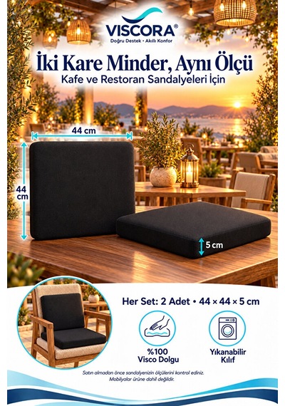2 Li Kare Visco Sandalye Minderi Otel, Kafe, Restoran, Bahçe İçin Oturma Ve Sırt Desteği