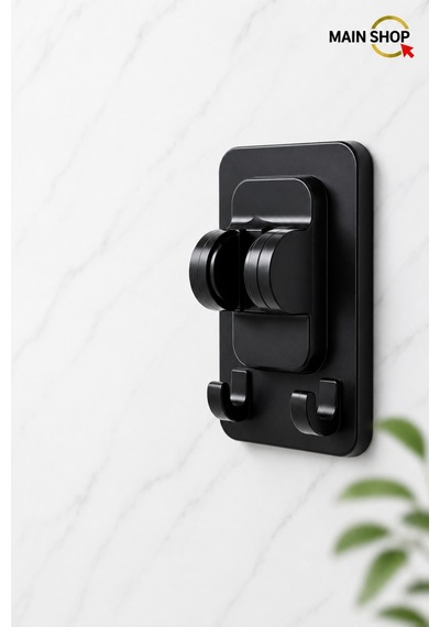 Mainshop Duş Başlığı Tutucu Suya Dayanıklı El Duşu Tutucu Yapışkanlı Kancalı M-049 Siyah
