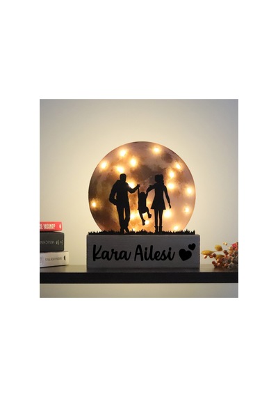 Led Işıklı Pleksi Dolunay Kişiselleştirilebilir Biblo Valeri Çocuklu Çift Anahtar Askılığı Sarı - 737204852 Sarı